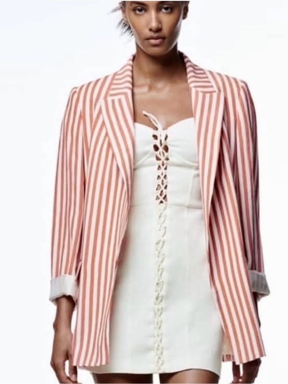 Zara Red and White Striped Blazer Jacket